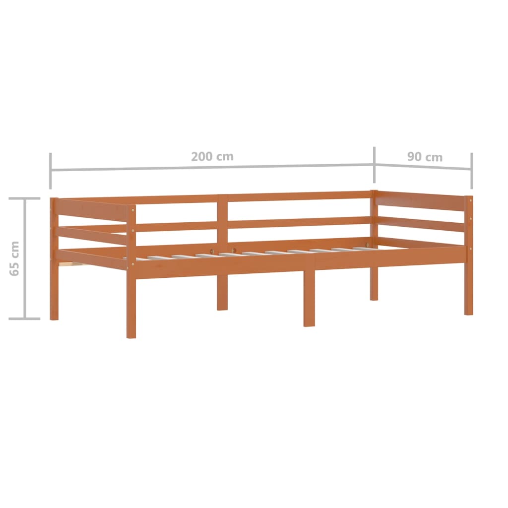 Sängram utan madrass honungsbrun massiv furu 90x200 cm