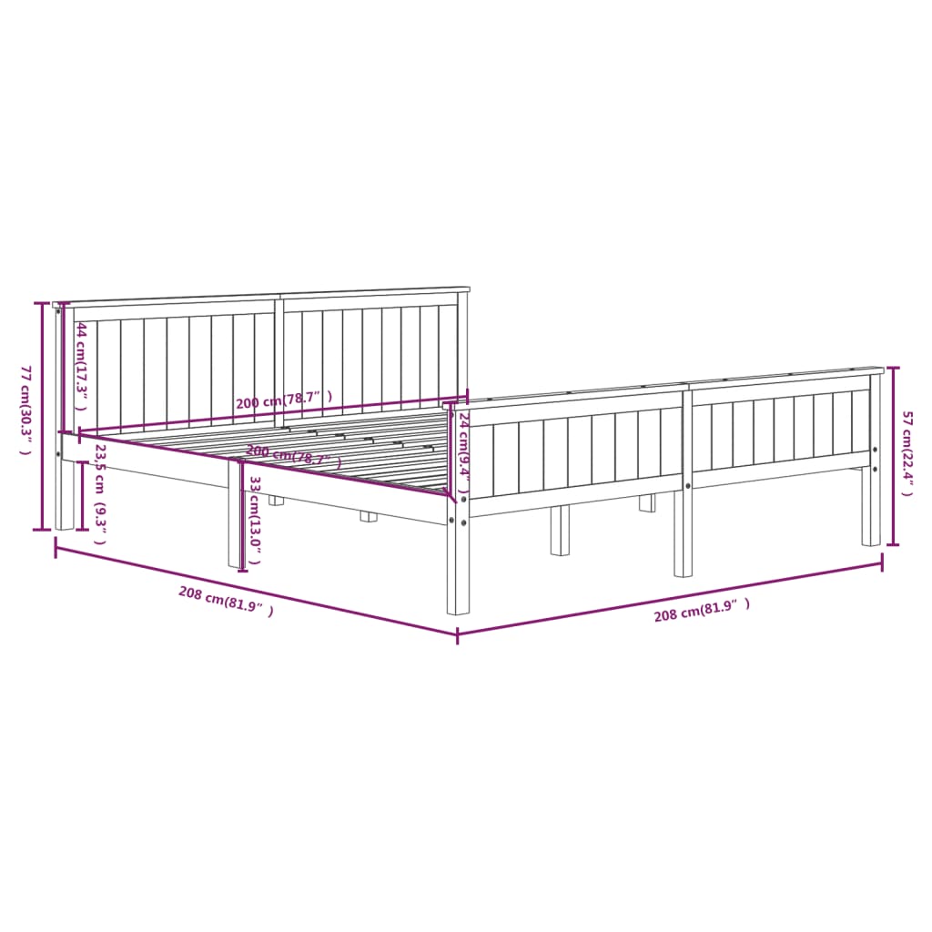 Sängram vit massiv furu 200x200 cm