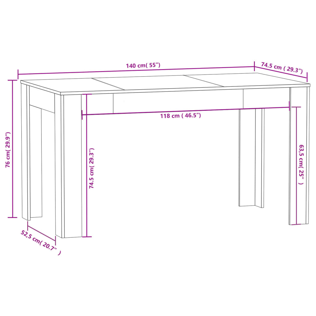 Matbord vit 140x74,5x76 cm konstruerat trä