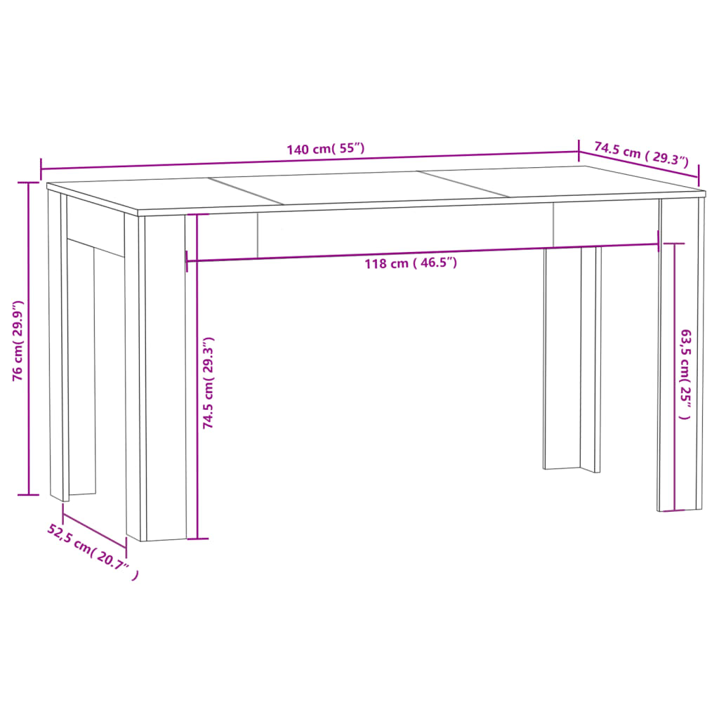 Matbord sonoma-ek 140x74,5x76 cm konstruerat trä