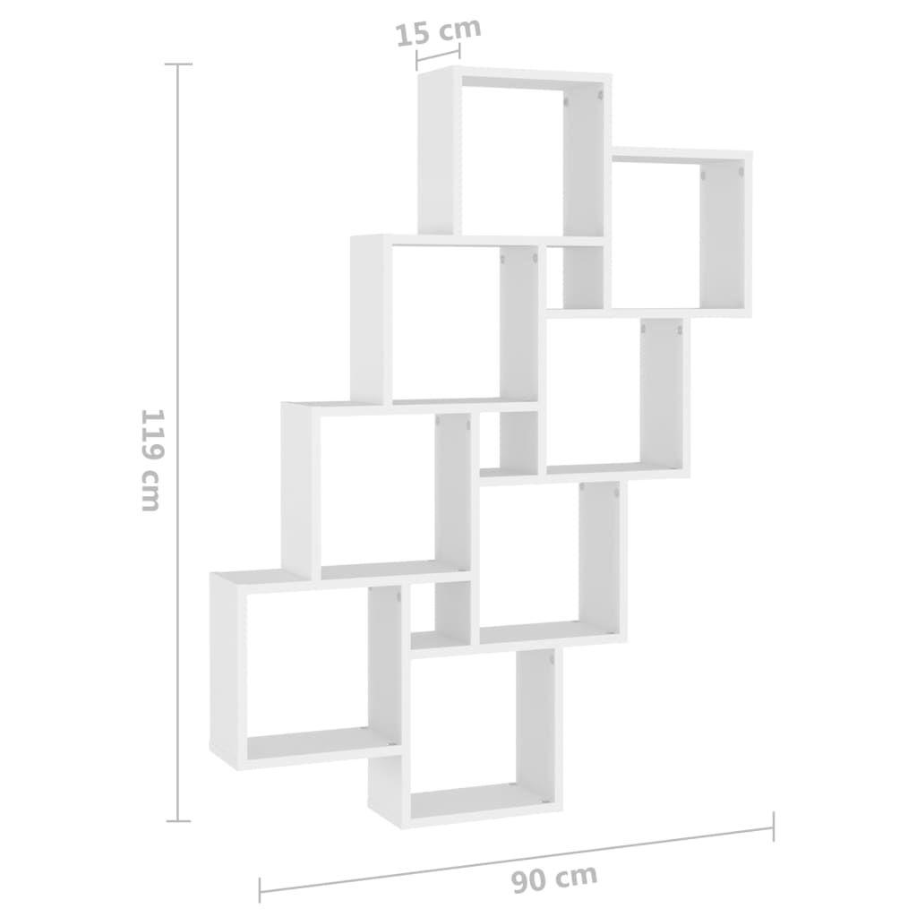 Vägghylla kubformad vit 90x15x119 cm konstruerat trä