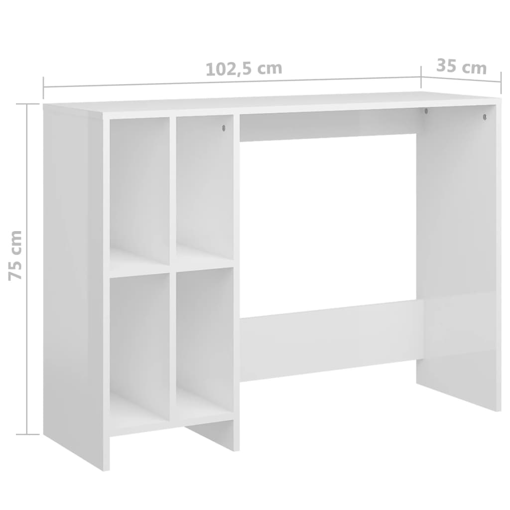 Datorbord vit högglans 102,5x35x75 cm konstruerat trä