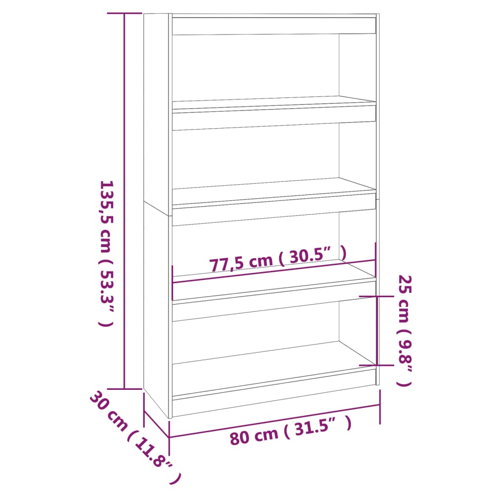 Bokhylla/Rumsavdelare 80x30x135,5 cm massiv furu