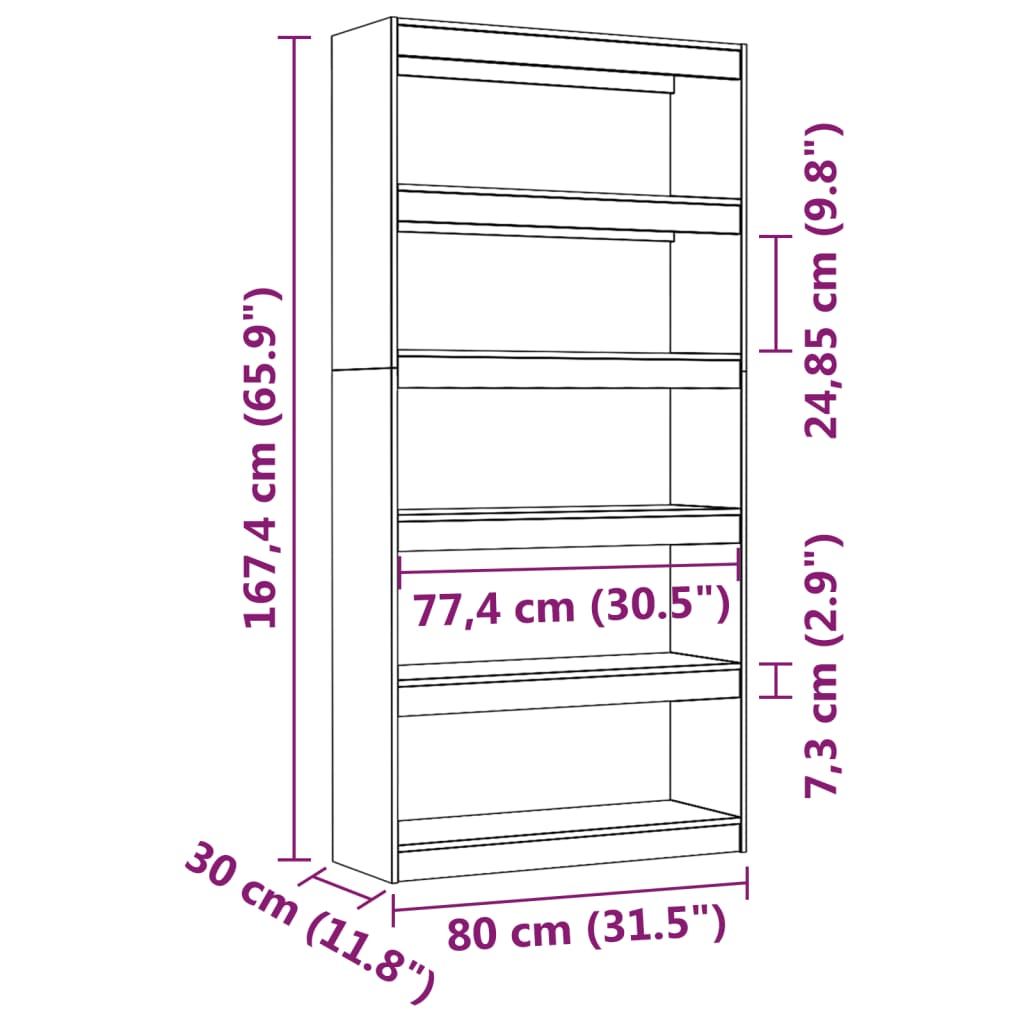 Bokhylla/Rumsavdelare vit 80x30x167,4 cm massiv furu