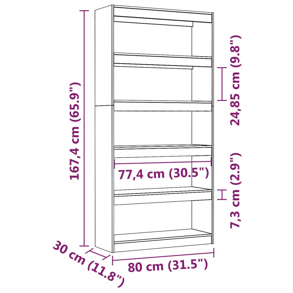 Bokhylla/Rumsavdelare grå 80x30x167,4 cm massiv furu