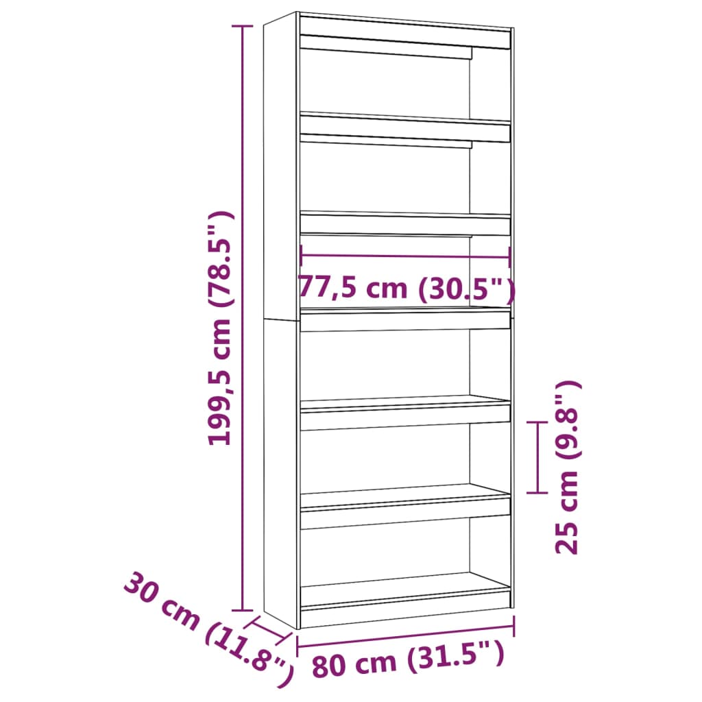 Bokhylla/Rumsavdelare 80x30x199,5 cm massiv furu