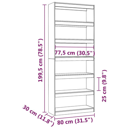 Bokhylla/Rumsavdelare vit 80x30x199,5 cm massiv furu