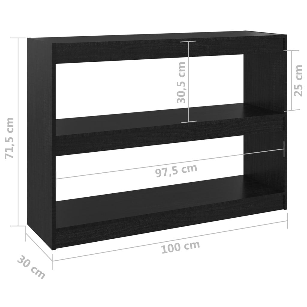 Bokhylla/Rumsavdelare svart 100x30x71,5 cm massiv furu