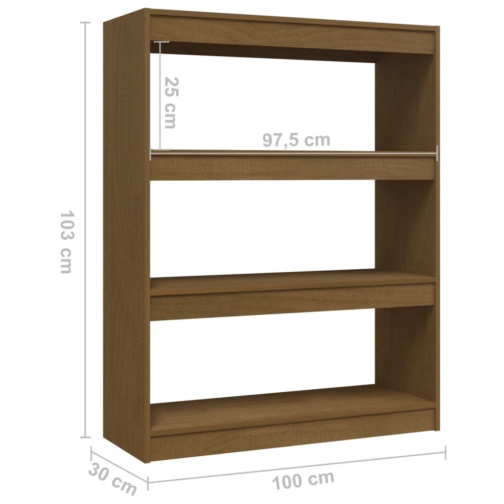 Bokhylla/Rumsavdelare honungsbrun 100x30x103 cm massiv furu