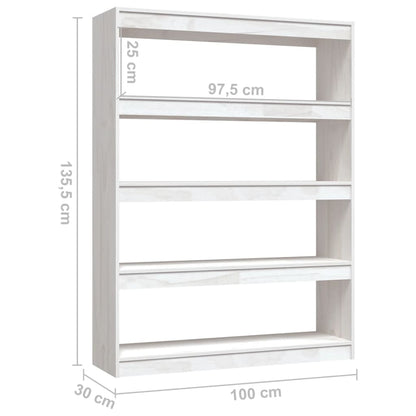 Bokhylla/Rumsavdelare vit 100x30x135,5 cm massiv furu