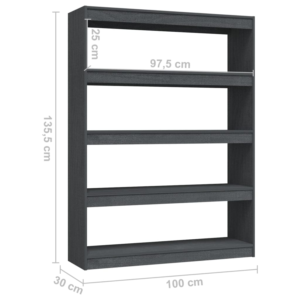 Bokhylla/Rumsavdelare grå 100x30x135,5 cm massiv furu