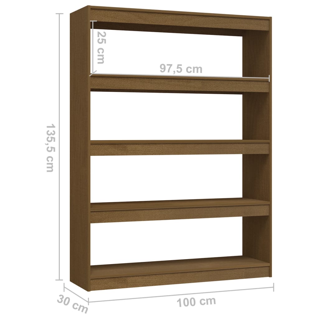 Bokhylla/Rumsavdelare honungsbrun 100x30x135,5 cm massiv furu