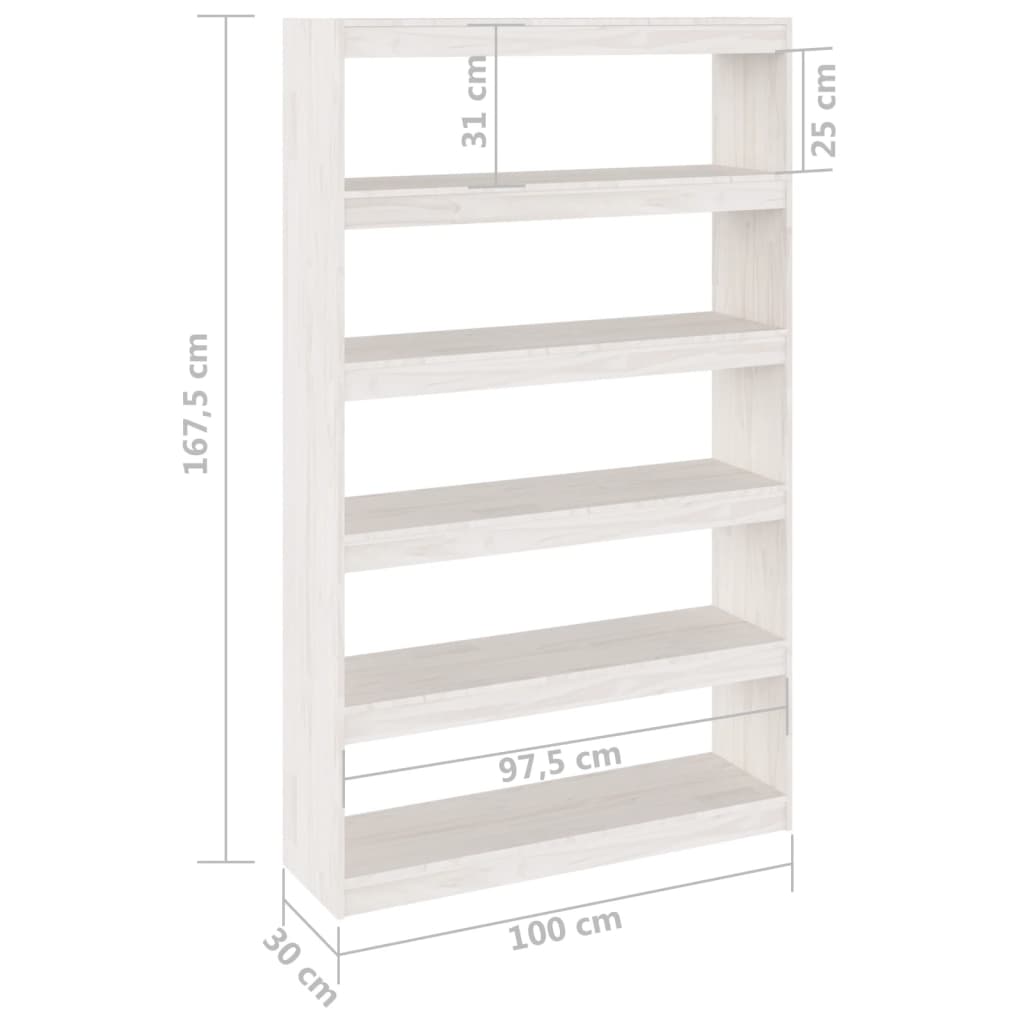 Bokhylla/Rumsavdelare vit 100x30x167,5 cm massiv furu