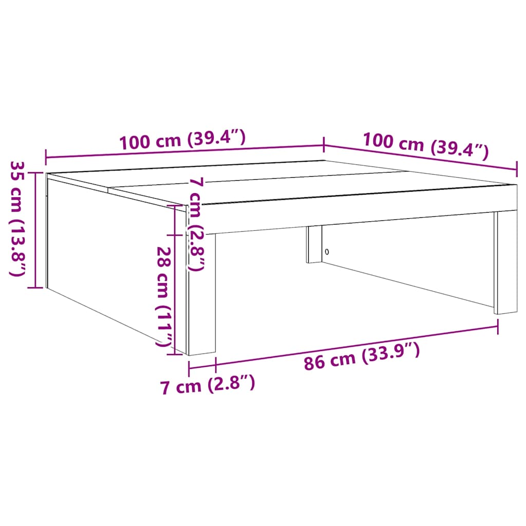 Soffbord vit 100x100x35 cm konstruerat trä