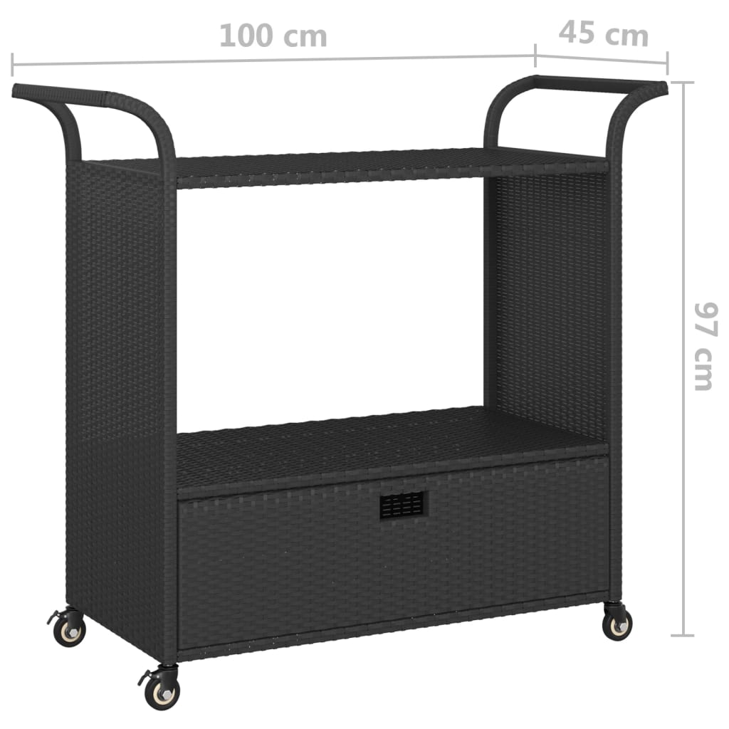 Serveringsvagn med låda svart 100x45x97 cm konstrotting