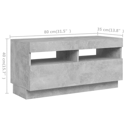 TV-bänk med LED-belysning betonggrå 180x35x40 cm