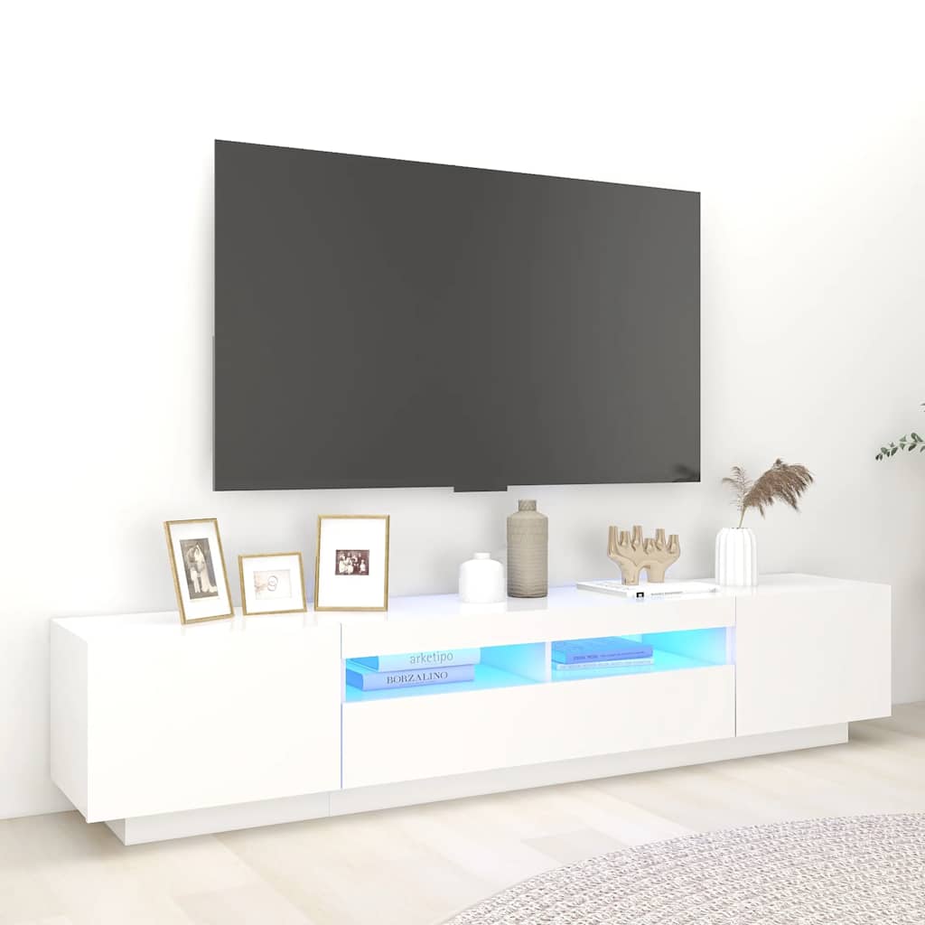 TV-bänk med LED-belysning vit 200x35x40 cm