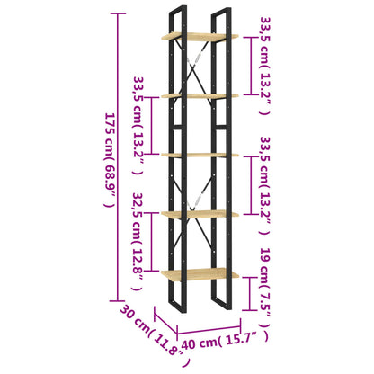 Bokhylla 5 hyllplan 40x30x175 cm massiv furu