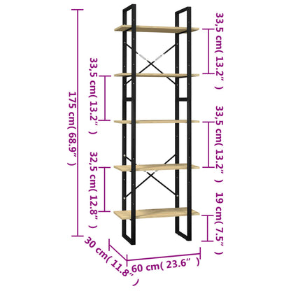 Bokhylla 5 hyllplan 60x30x175 cm massiv furu