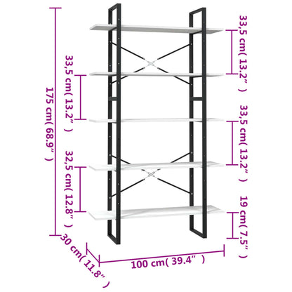 Bokhylla 5 hyllplan vit 100x30x175 cm massiv furu