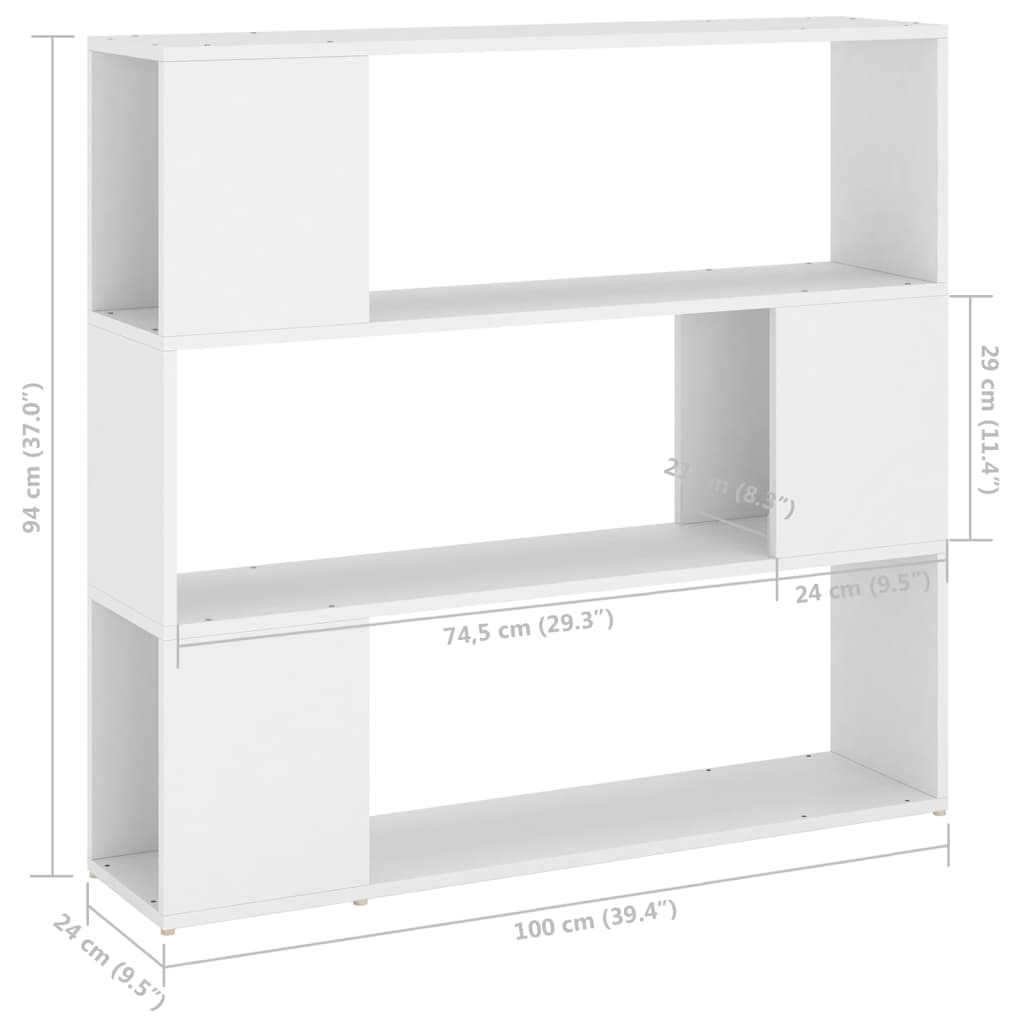 Bokhylla Rumsavdelare vit 100x24x94 cm