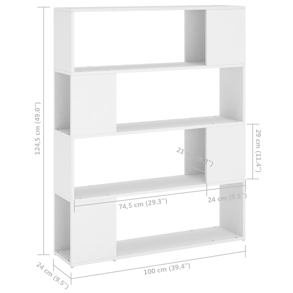 Bokhylla Rumsavdelare vit 100x24x124 cm