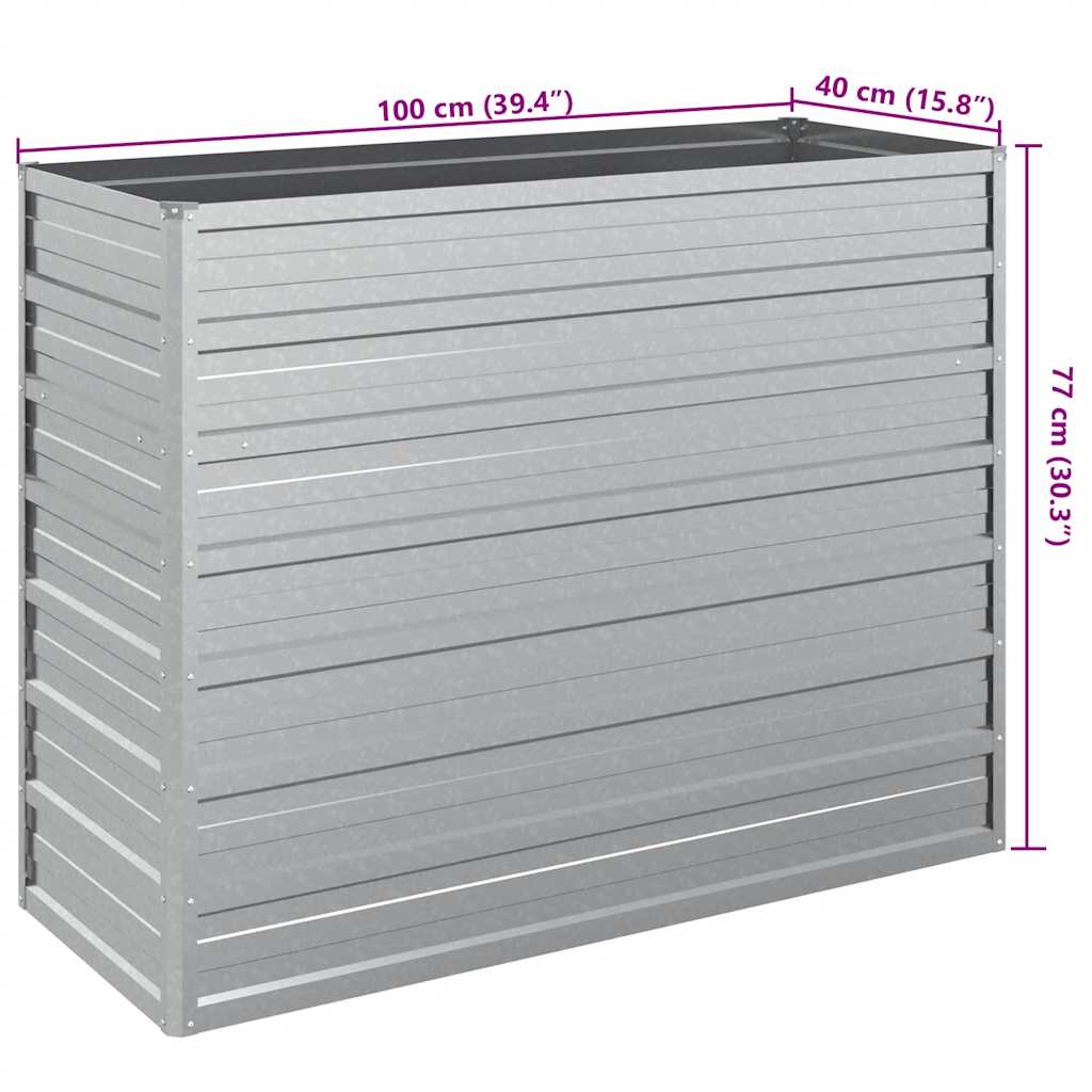 Odlingslåda upphöjd galvaniserat stål 100x40x77 cm silver