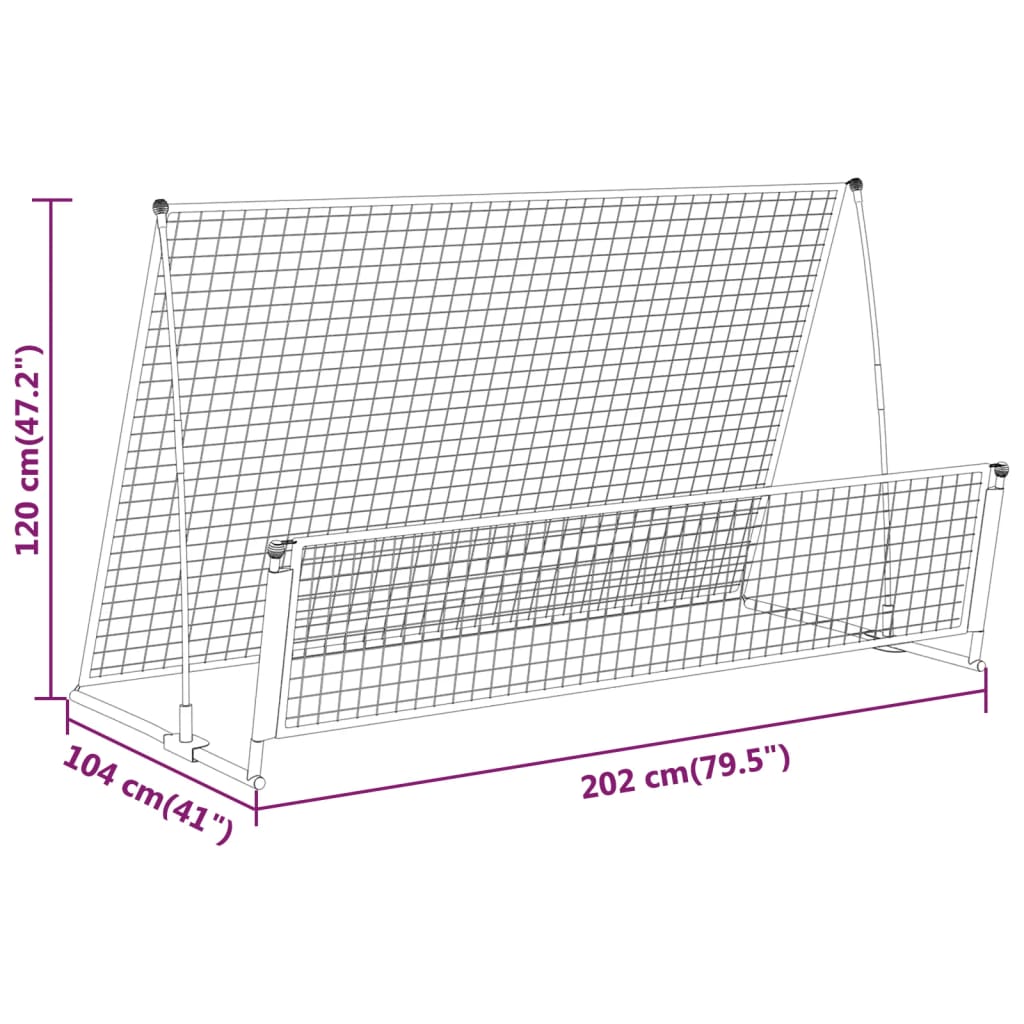 2-i-1 returnät/fotbollsmål 202x104x120 cm stål