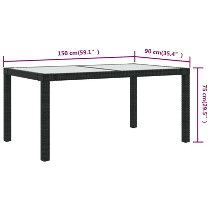 Utebord 150x90x75 cm Härdat glas och konstrotting svart