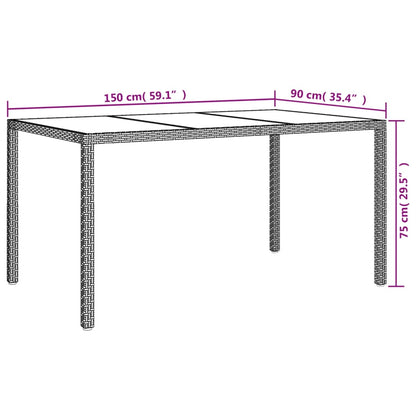 Utebord 150x90x75 cm Härdat glas och konstrotting svart