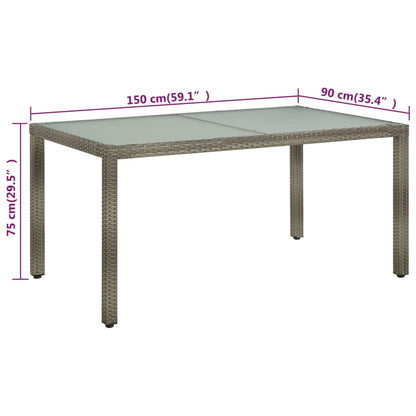 Trädgårdsbord 150x90x75 cm härdat glas och konstrotting grå