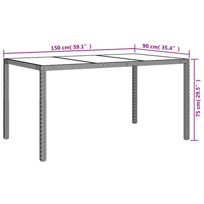 Utebord 150x90x75 cm härdat glas och konstrotting grå