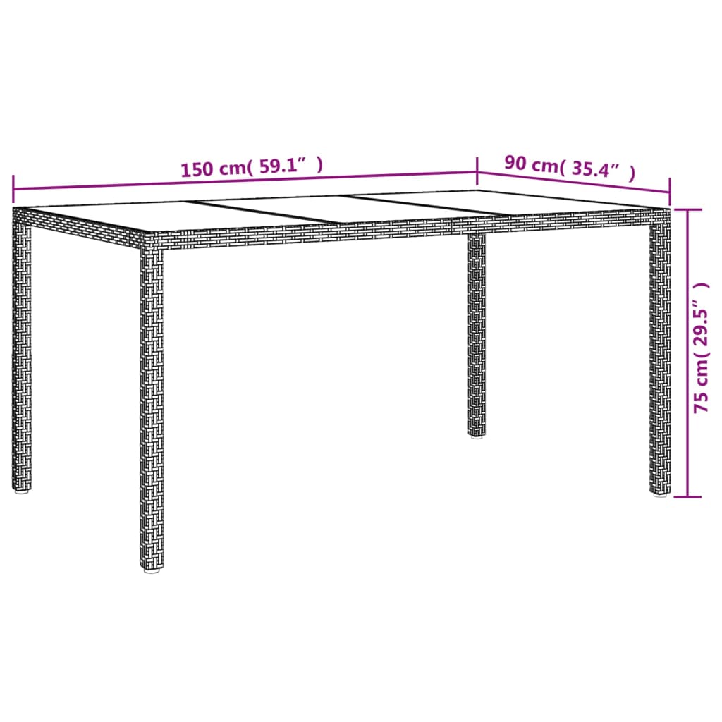 Utebord 150x90x75 cm härdat glas och konstrotting vit