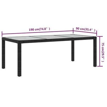 Utebord 190x90x75 cm härdat glas och konstrotting svart