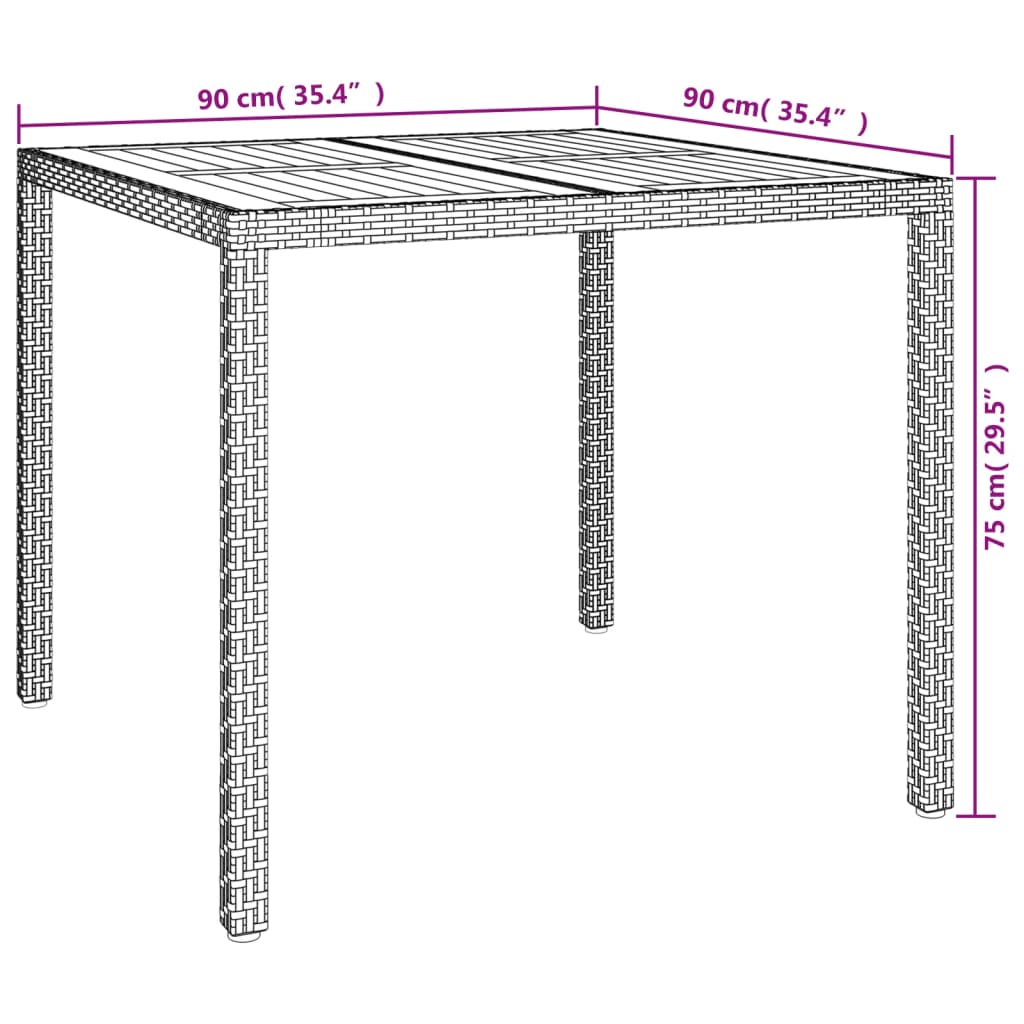 Trädgårdsbord 90x90x75 cm konstrotting och akaciaträ grå