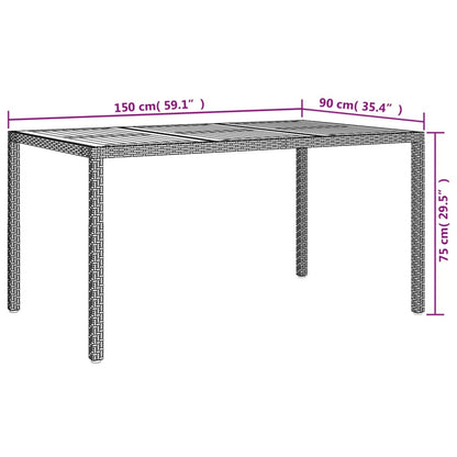 Trädgårdsbord 150x90x75 cm konstrotting och akaciaträ grå