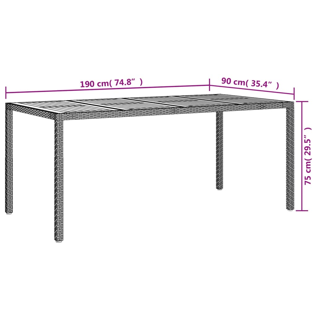 Trädgårdsbord 190x90x75 cm konstrotting och akaciaträ svart