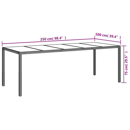 Utebord brun 250x100x75 cm härdat glas och konstrotting