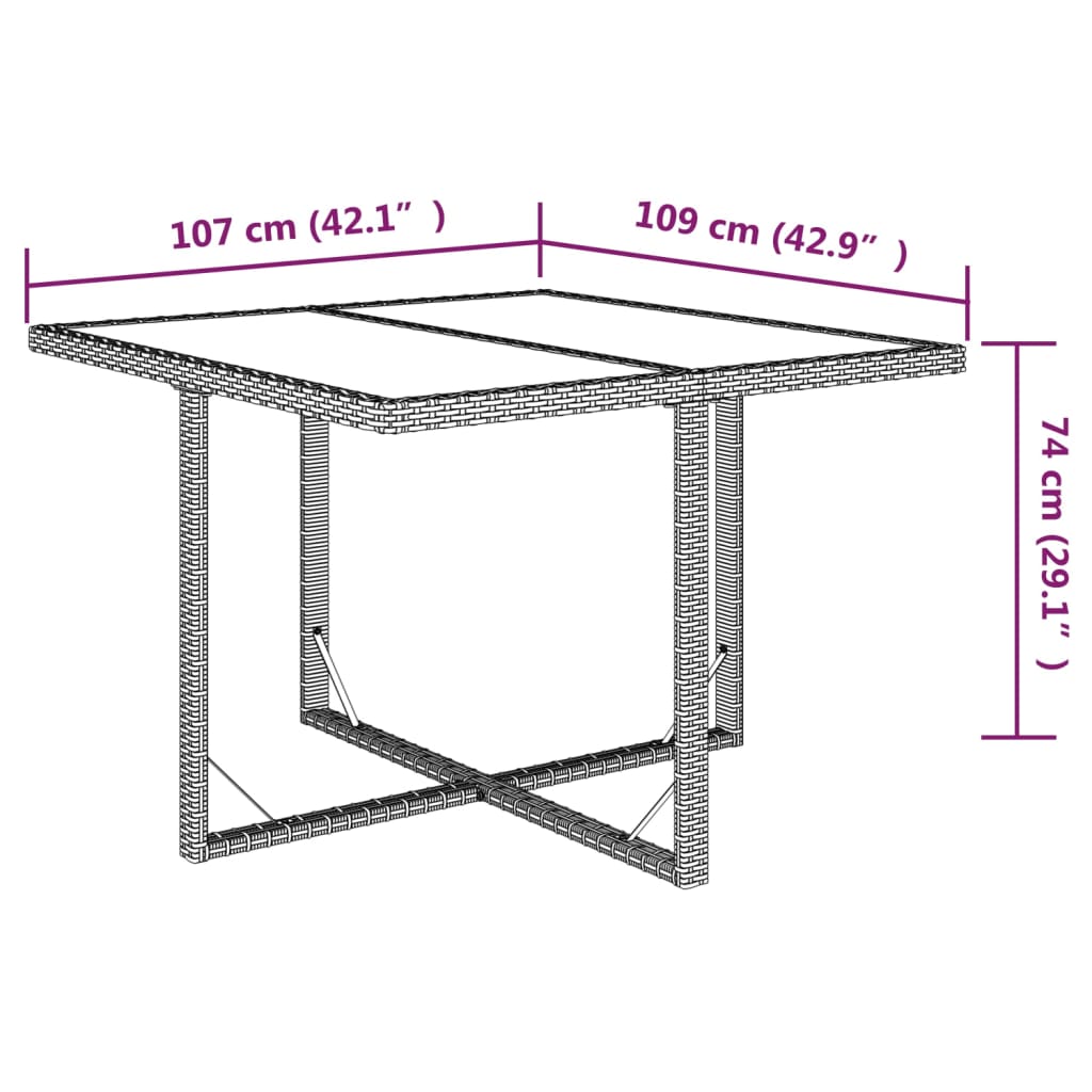 Trädgårdsbord brun 109x107x74 cm konstrotting och glas