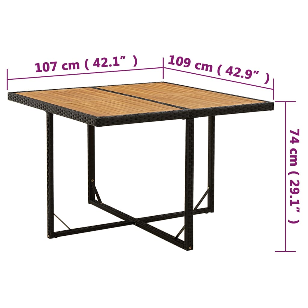 Trädgårdsbord svart 109x107x74 cm konstrotting & massiv akacia