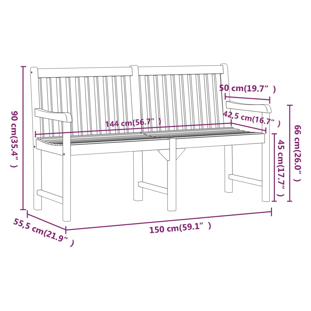 Trädgårdsbänk 150 cm massivt akaciaträ