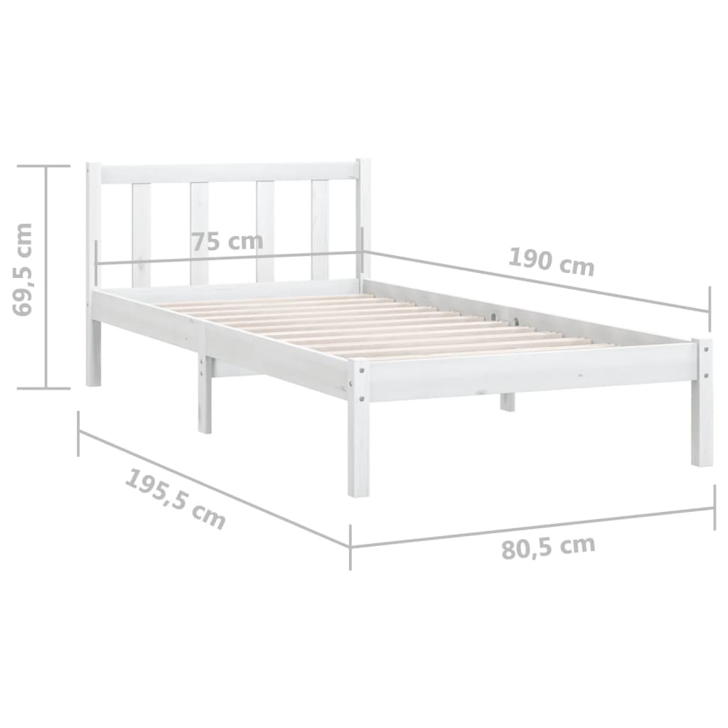 Sängram vit massivt trä 75x190 cm