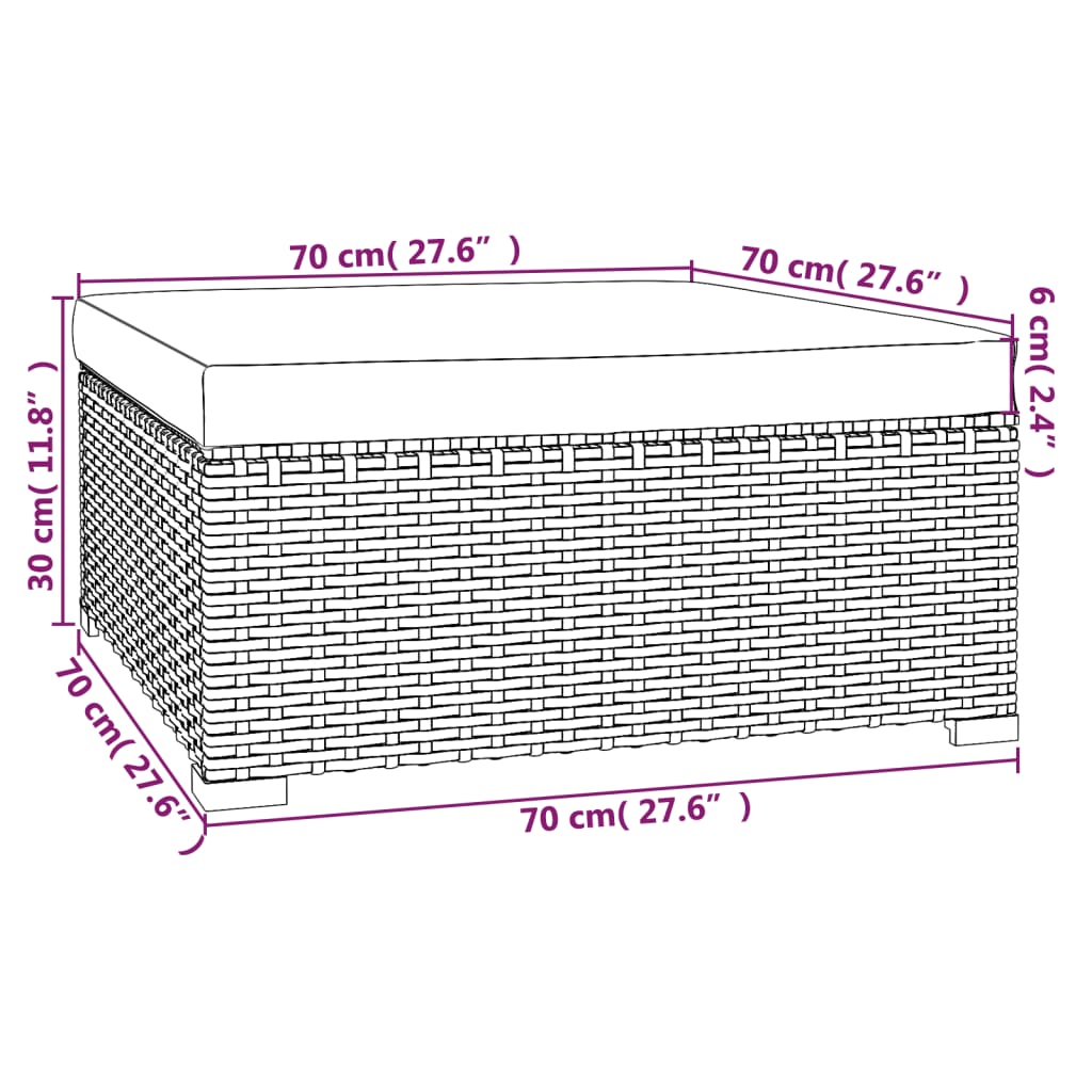 Fotpall till modulsoffa med dyna konstrotting brun 70x70x30 cm