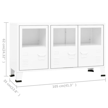 Skänk industriell vit 105x35x62 cm metall och glas