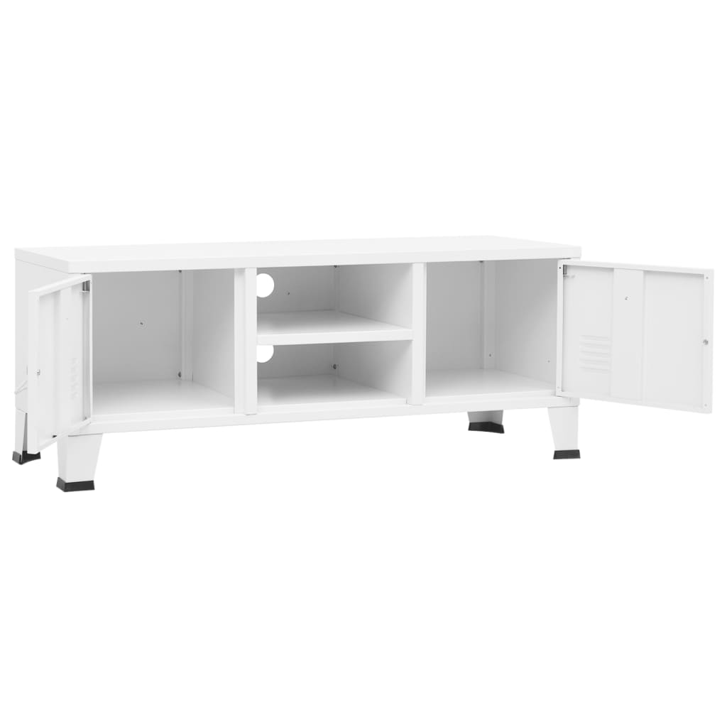 Industriell tv-bänk vit 105x35x42 cm metall