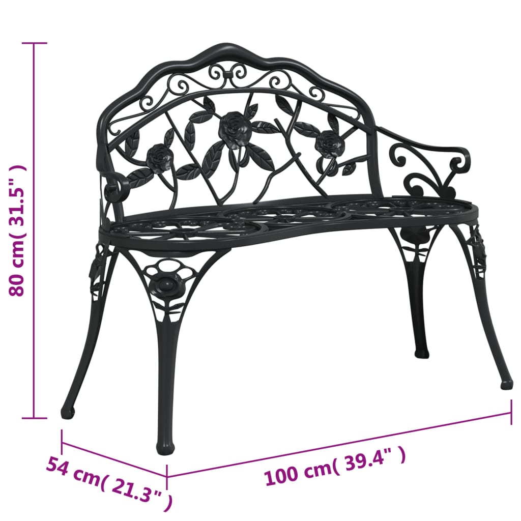 Trädgårdsbänk 100 cm gjuten aluminium svart