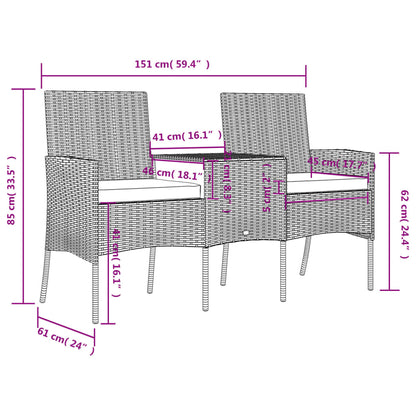 Trädgårdssoffa 2-sits med bord konstrotting antracit