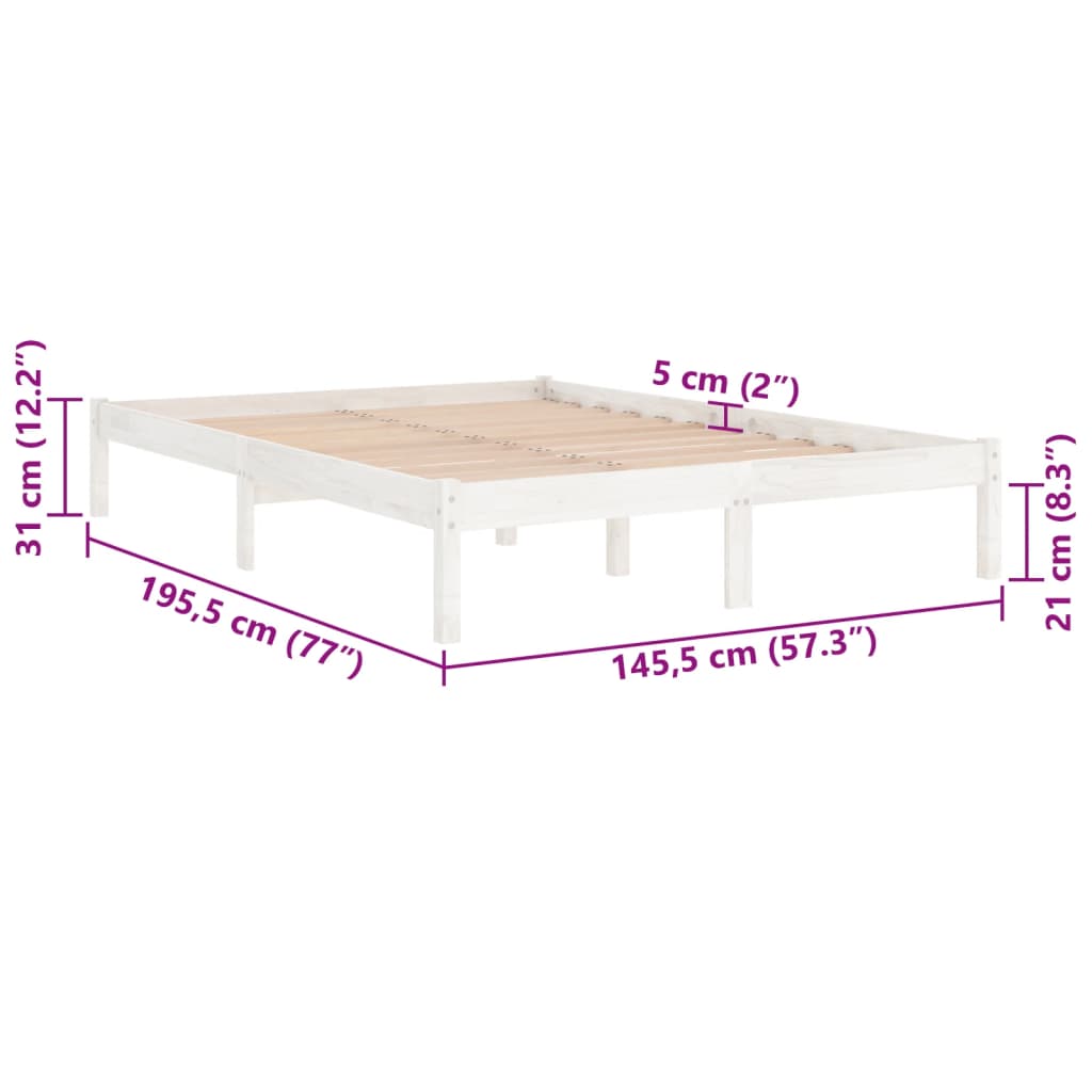 Sängram vit massiv furu 140x190 cm