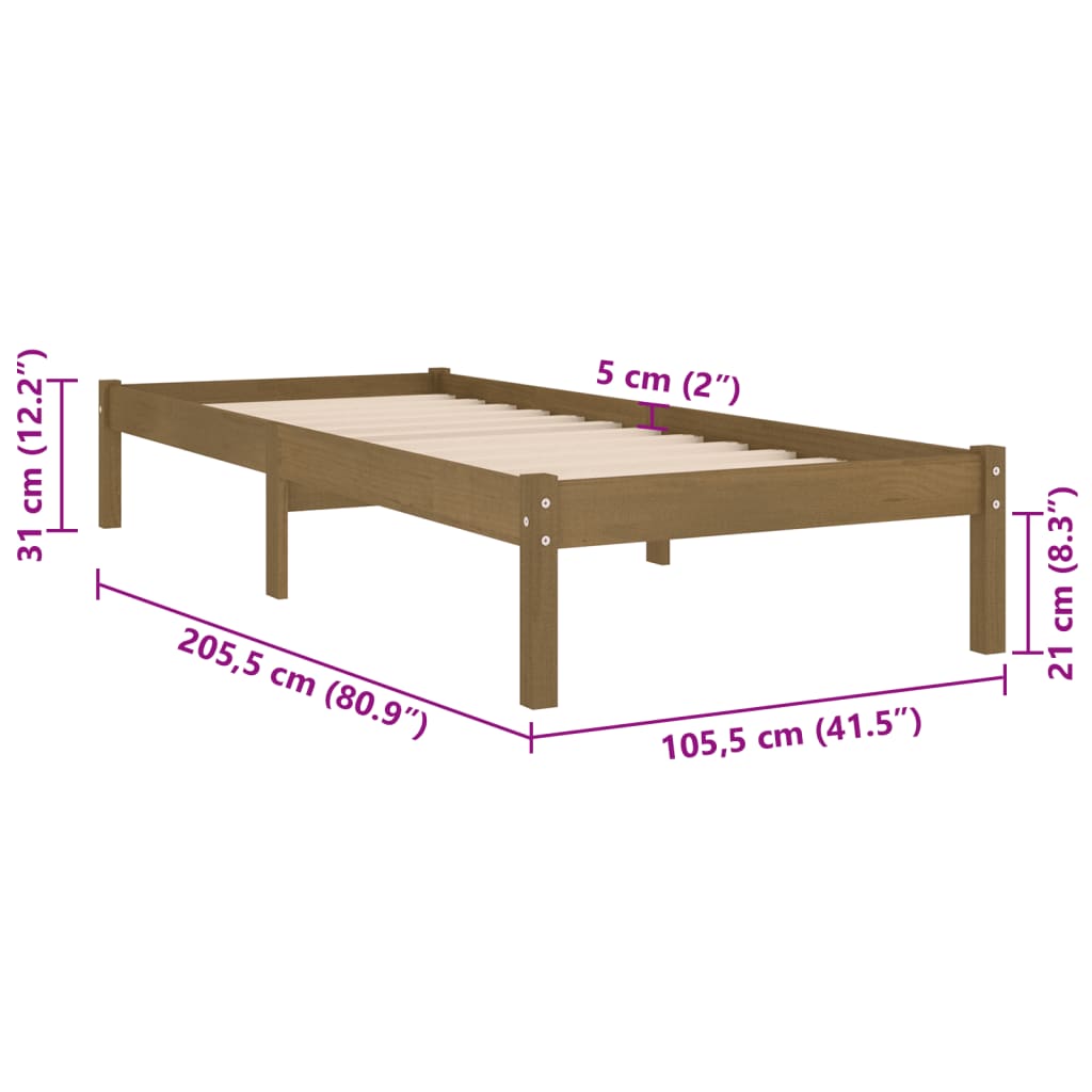 Sängram honungsbrun massiv furu 100x200 cm