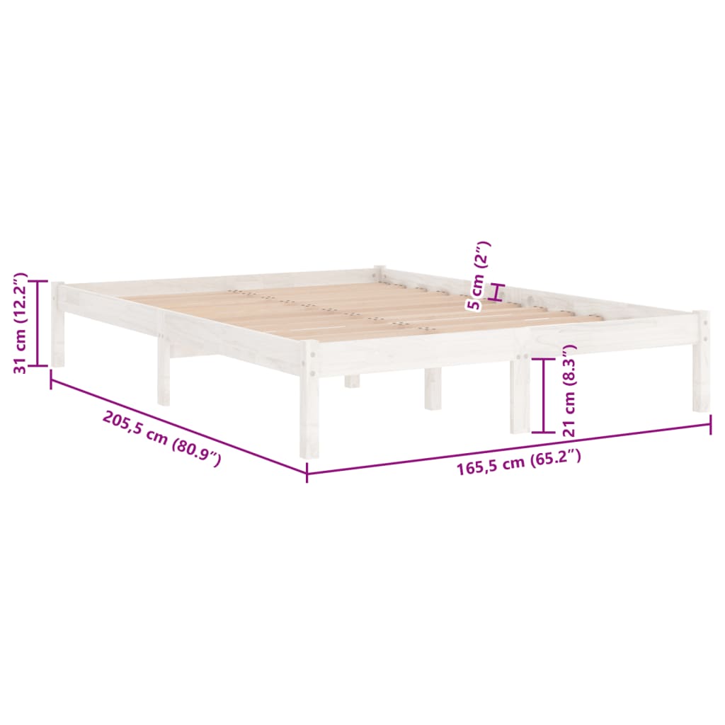 Sängram vit massiv furu 160x200 cm